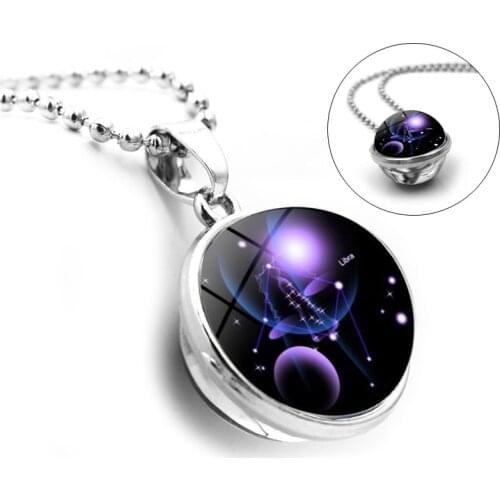12 Constellation Luminous Necklace Glass Ball Zodiac Sign Pendant Virgo Pisces Leo Glow In The Dark Necklace for Men Women Gift