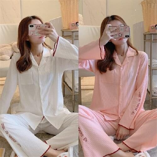 Pajamas autumn and winter 2020 new cotton nightgown ladies kimono suit Korean long-sleeved loose home clothes soft pijamas