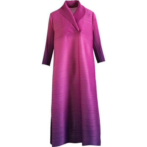 Plus Size Dress Loose 2021 Women Spring New V Neck Miyake Pleated Elastic 3/4 Sleeve Dress Hot Sale For Women 45-75kg