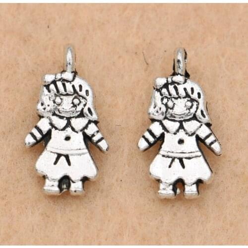 KJjewel Tibetan Silver Plated Girl Charms Pendants for Jewelry Making Bracelet Accessories Diy Findings 16x9mm 20pcs/lot