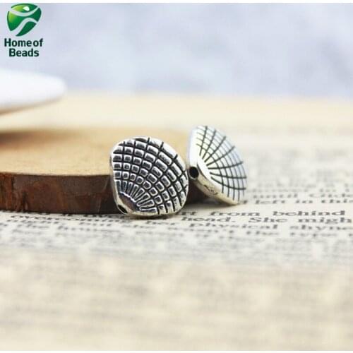 Popular Antique Silver Color Zinc Alloy shell Beads For Making Jewelry Bracelet and Necklace (15 pieces/lot) ZA1126 12x11mm