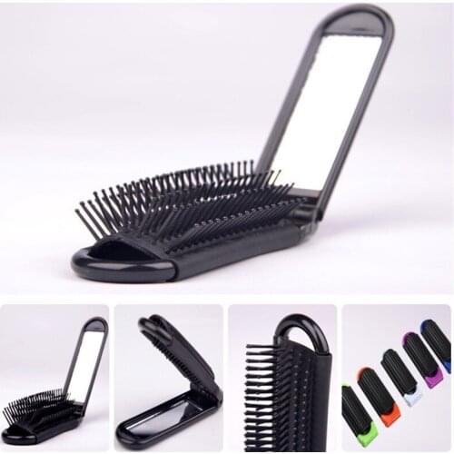 1pc Professional Travel Hair Comb Portable Folding Hair Brush With Mirror Compact Pocket Size Purse Travel Comb