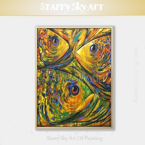 Professional Artist Pure Hand-painted High Quality Abstract Fishes Oil Painting on Canvas Beautiful Wall Picture Fishes Painting