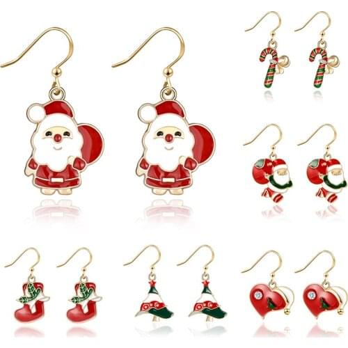 Christmas Dangle Earrings Cute Reindeer Tree Santa Claus Earrings Gift Christmas Deer Shape Earrings Gift 2021 New Year