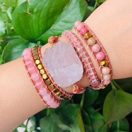 Pink Crystal Original Stone Hand Woven Bracelet Bracelet Multi Circle Winding Bracelet Natural Stone Bracelet Womens Bracelet