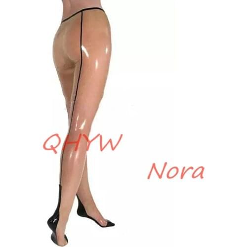 Sexy Women Transparent Latex Leggings Skinny Rubber Trousers Handmade Pants Plus Size with Black Trim