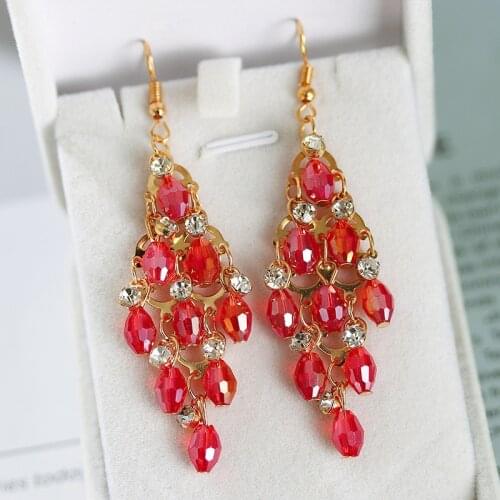 2020 New Red Crystal Beaded Tassel Wedding Earrings Boho Summer Jewelry Ethnic Geometric Long Dangle Hanging Earrings For Women
