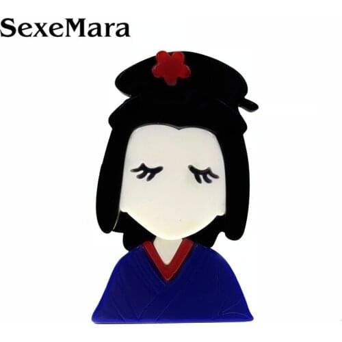 SexeMara New Arrival Acrylic Kimono Girl Brooch Pin For Women Resin Japanese Fashion Girl Broche Clothes Accessories Party Gift