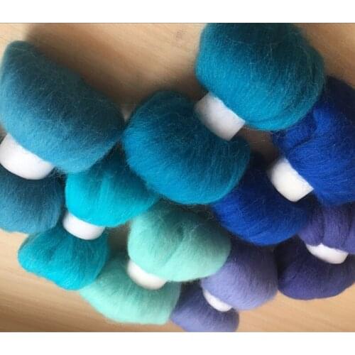 Wool needle felting poke fun DIY roving felt 100% merino wool fiber blue color 10g/7pcs/lot