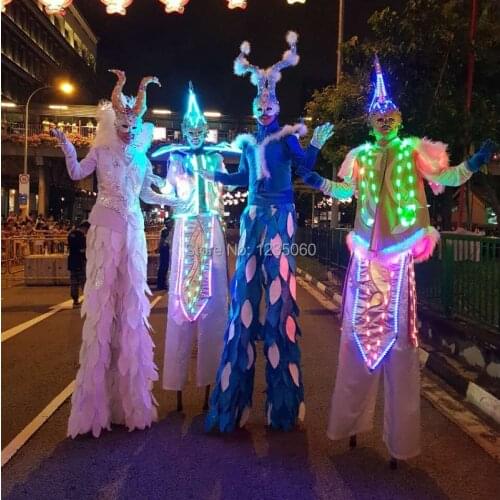 Halloween LED Stilts walker costumes LED Light Suits LED Robot For Nightclub Stage Show