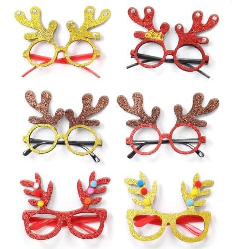 Christmas Glasses Decorations Adult Childrens Toys Red Gold Christmas Tree Antlers Glasses DIY Party Decoration 1PCS G