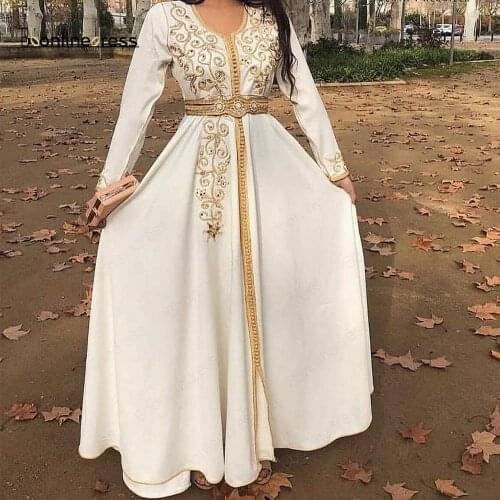 Elegant Evening Dresses 2020 Embroidery Formal Party Gowns Moroccan Caftan Prom Dress Long Sleeves Kaftan vestido de festa