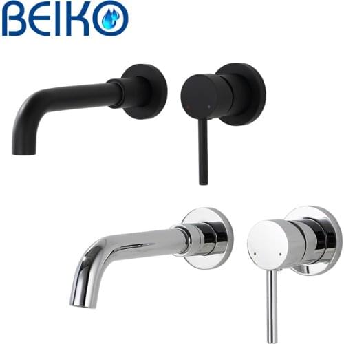 Wall Mounted Basin Faucet Brass Single Handle Mixer Tap Hot & Cold Bathroom Water Bath Matt Black Faucet Sink