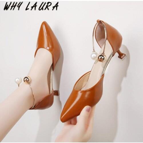 2021 new pearl hollow high heel pointed glass with summer fashion temperament single shoe woman