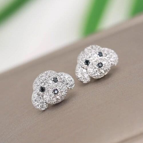 925 Sterling Silver Crystal Dog Stud Earrings for Women Party Jewelry pendientes boucle d oreille eh712