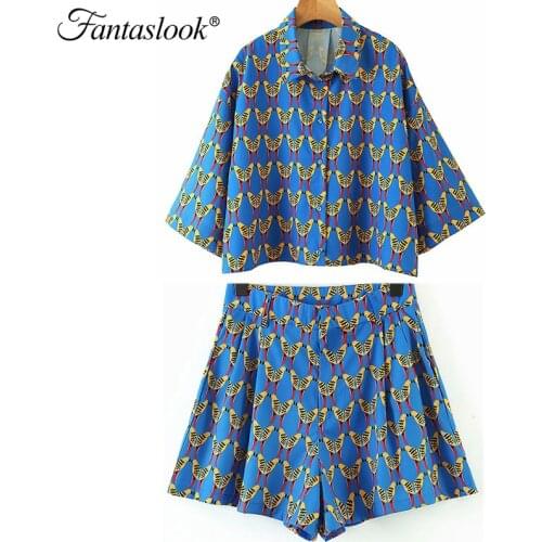 Summer Short Sleeved Set Two Piece Set Women Printed Blouse Casual Holiday Beach Crop Shirt Suit Loose Elastic Waist Shorts Set