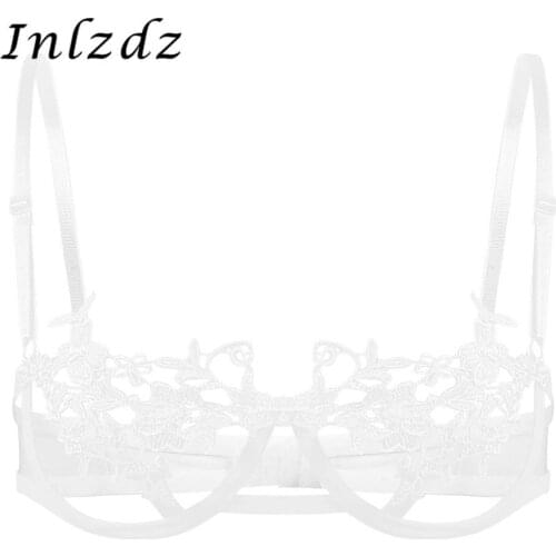 Womens Sex Bra See Through Sheer Lace Lingerie Erotic Sex Costume Hollow Out Floral Lace Cups Sexy Female Underwired Bra Tops