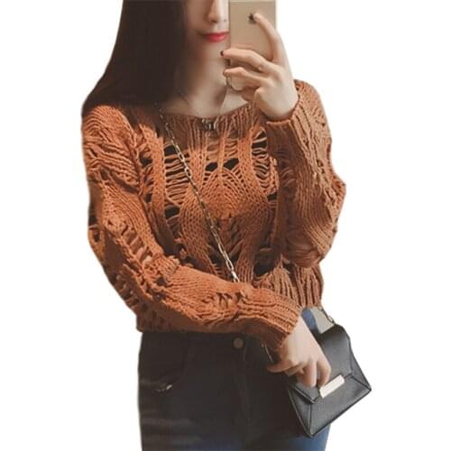 Sweater Women Spring Summer New Korean Temperament Short Pullover long-sleeved Waist Thin Hollow Female Hedging Vestidos LXJ178