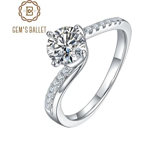 GEMS BALLET Women Wedding Ring Silver 925 Jewelry Moissanite 1.0Ct 6.5mm Diamond Engagement Rings Jewelry