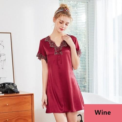 M-XL Mature Women Sexy Lingerie Nightgowns Satin Lace Short-Sleeve Nightdress Summer Home Clothing Casual Sleepwear for Female