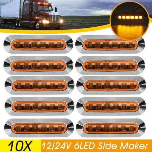10pcs 12V 24V 6 LED Car Truck Side Marker Light Side Lights Stop Signal Lamp Warning Pickup Trailer Caravan Lorry Bus Camper