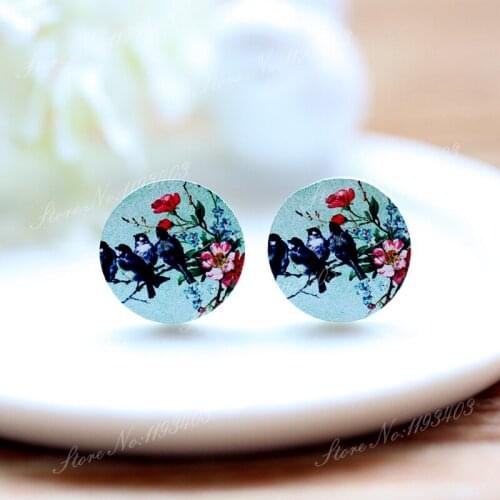 16mm Birds Round High Quality Photo Wood Laser Cut Cabochon to make Rings, Earrings, Bobby pin,Necklaces, Bracelets-(WEH-10)