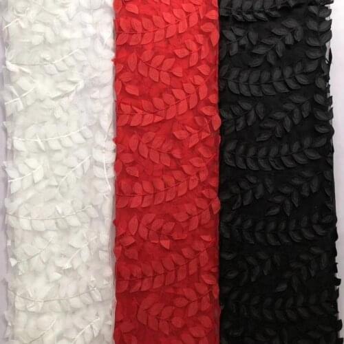 3D Dense Leaves Lace Fabric African Lace Fabric Bridal Lace Nigerian Red White Black Tulle Lace Fabric For Party Dress Wedding