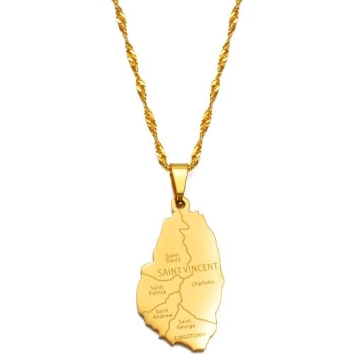 Anniyo ST. Vincent Map and City Name Pendant Necklaces Saint Vincent Maps Jewelry Gifts #248621