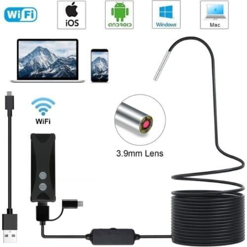 3.9mm 2MP Wireless WIFI Endoscope for ISO & android 3in1 USB Inspection Borescope Camera Otorscope 2M