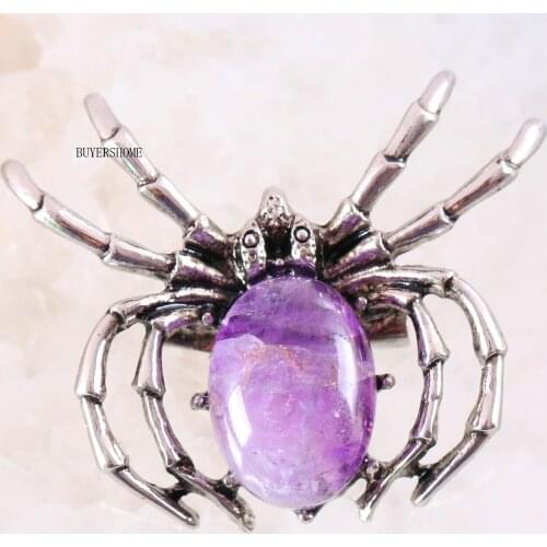 Spider Brooch Natural Stone Purple Crystal CAB Cabochon Bead Pendant For Men Women Jewelry Gift 1Pcs K712