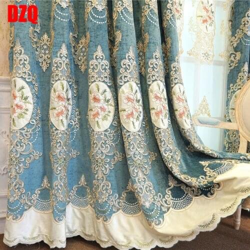 Slow Soul Europe Embroidered Floral Curtains for Living Room Luxury Coffee Blue Purple Pink and Drapes Tulle Bedroom Kitchen