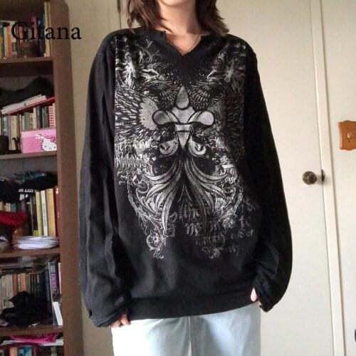 Gitana Print Oversized T Shirt Casual Gothic Graphic Womens T-Shirt Fairy Grunge Tops Tee Autumn Dark Academia Pulovers 2021
