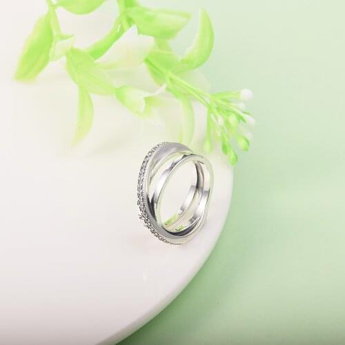 CKK Crossover Pave Triple Band Ring Women Anel Feminino 100% 925 Jewelry Sterling Silver Anillos Mujer Wedding Engagement