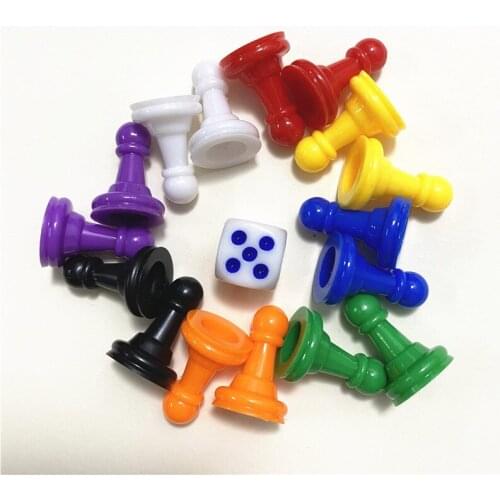 1Set=16 Pieces 24*16mm Plastic Pawn Chesses +1 Piece 14mm Point Dice for Board Game Pieces Accessories Free Shipping