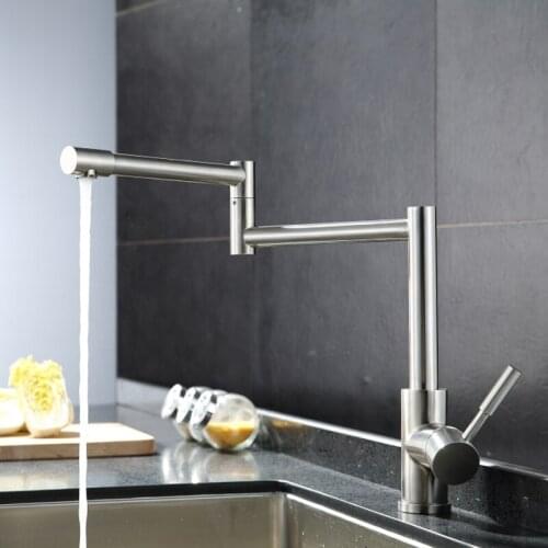 Kitchen Faucet Stainless Steel Lead-free Folding Sink Tap Stretchable Swing Arm 360 Degree Swivel Spout Cold Hot Water Mixer Tap