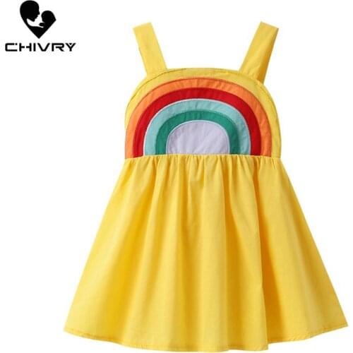 Little Girls Summer Dress Rainbow Print Princess Dresses Kids Baby Girls Sling Strapless Sleeveless Loose New A-line Sundress