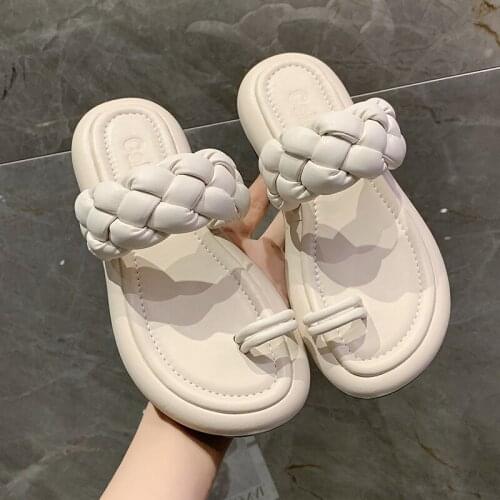 2021 New Purple Bread Cross Flip Flops Women Platform form With Summer Slippers Fashion Peep Toe Women Mules Slides