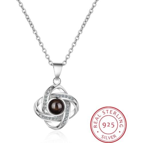 New Arrivals 925 Sterling Silver Crystal Four Leaf Clover Pendant Necklace Hot Sale Pure Silver rotate Jewelry for Women