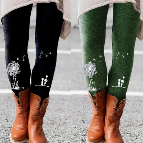Casual Womens Spring Autumn Leggings Keep Warm Trousers Dandelion Print Long Pants Women Skinny Fashion Leggings Lady Clothing