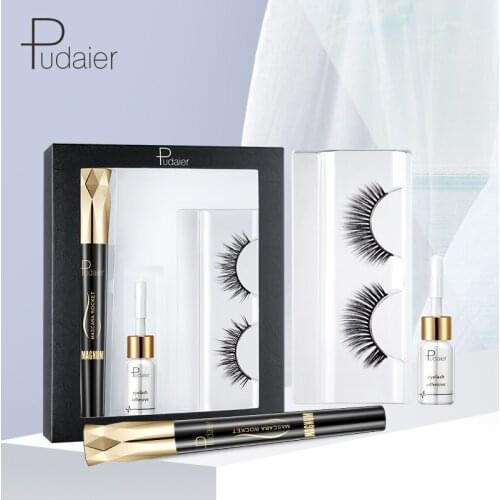 Pudaier 4d silk fiber eyelash mascara set waterproof long lasting false eyelashes Thick curling lengthening black mascara PD050