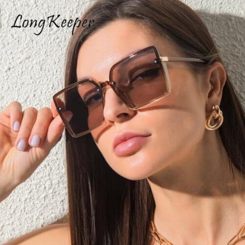 LongKeeper Retro Square Sunglasses Women 2021 Brand Designer Oversized Sun Glasses Big Frame Glasses Lady Eyewear Lentes De Sol