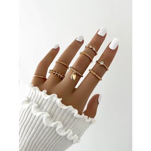 Stillgirl 8PCs Vintage Crystal Gold Heart Rings for Women Boho Geometric Set Stranger Things Kpop Female Wedding Fashion Jewelry