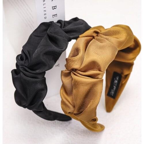 DUOJIAOYAN Imitation satin Fold headband Girls Solid color wrinkled hair band hoop Elegant Women hair accessories