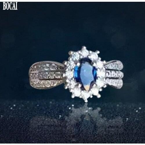 BOCAI 2020 real s925 sterling silver jewelry sapphire women ring snowflake silver ring woman