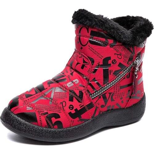 Snow Boots Women Kids Alphabet Fashion Winter Snow Boots Women Warm Plush Footwear Flats Ankle Shoes Plus Size 28-43