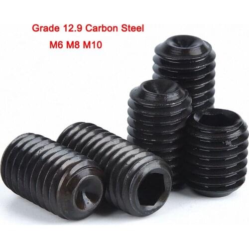 1-20Pcs Grade 12.9 Carbon Steel Metric Thread Cup Point Grub Screws Inner Hexagon Socket Set Screw Bolts M6 M8 M10