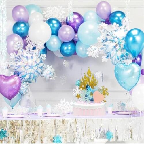 1Set Elsa Anna Princess Party Decoration Christmas Snowflake Latex Balloons Baby Shower Kids 1st Birthday Party Arch Wedding