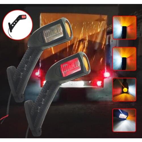 1pair 24v Car Truck Trailer Caravan Van 3 face Red Amber White 4 LED Marker Side Light Outline Lamp external Lights 24V