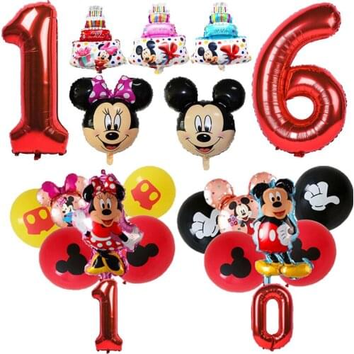 7pcs Mickey Minnie Mouse Foil Balloon Number Latex Balloons Children Birthday Party Birthday Decoration Baby Shower Kid Toys