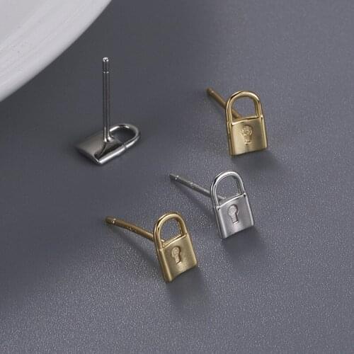 925 Sterling Silver Earring Fashion Lock Triangle Zircon Stud Earring Cute Temperament Star Love Earring Woman Girl Ear Jewelry